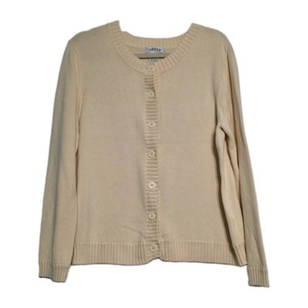 Vintage Orvis Butter Yellow Cardigan Sweater Womens L Cotton Button Up Boho